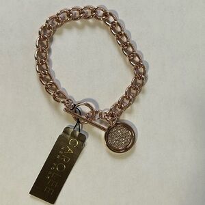 CAROLEE ROSE GOLD TONE CHAIN BRACELET W/ REVERSIBLE CHARM-BLING AROUND THE ROSES